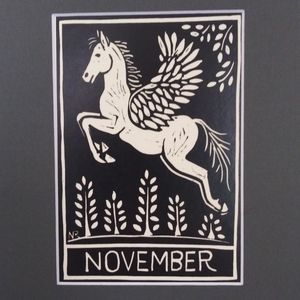 November Pegasus wood block print by Neysa Russo